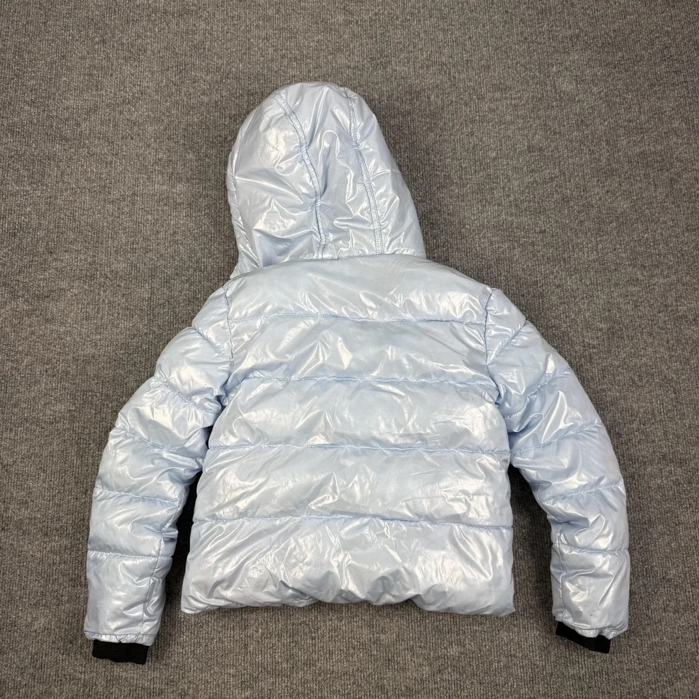 Justice Puffer Jacket Girls XS 5/6 Blue Hooded Sherpa‎ Lined Winter Coat Zip